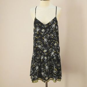 Princess Vera Wang Black Floral Drop Waist Mini Dress, Size Medium